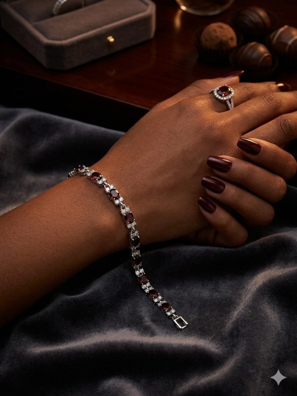 14k White Gold - Filled Garnet Tennis Bracelet